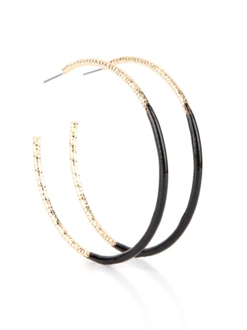 Gold & Black Textured Hoop Earrings
